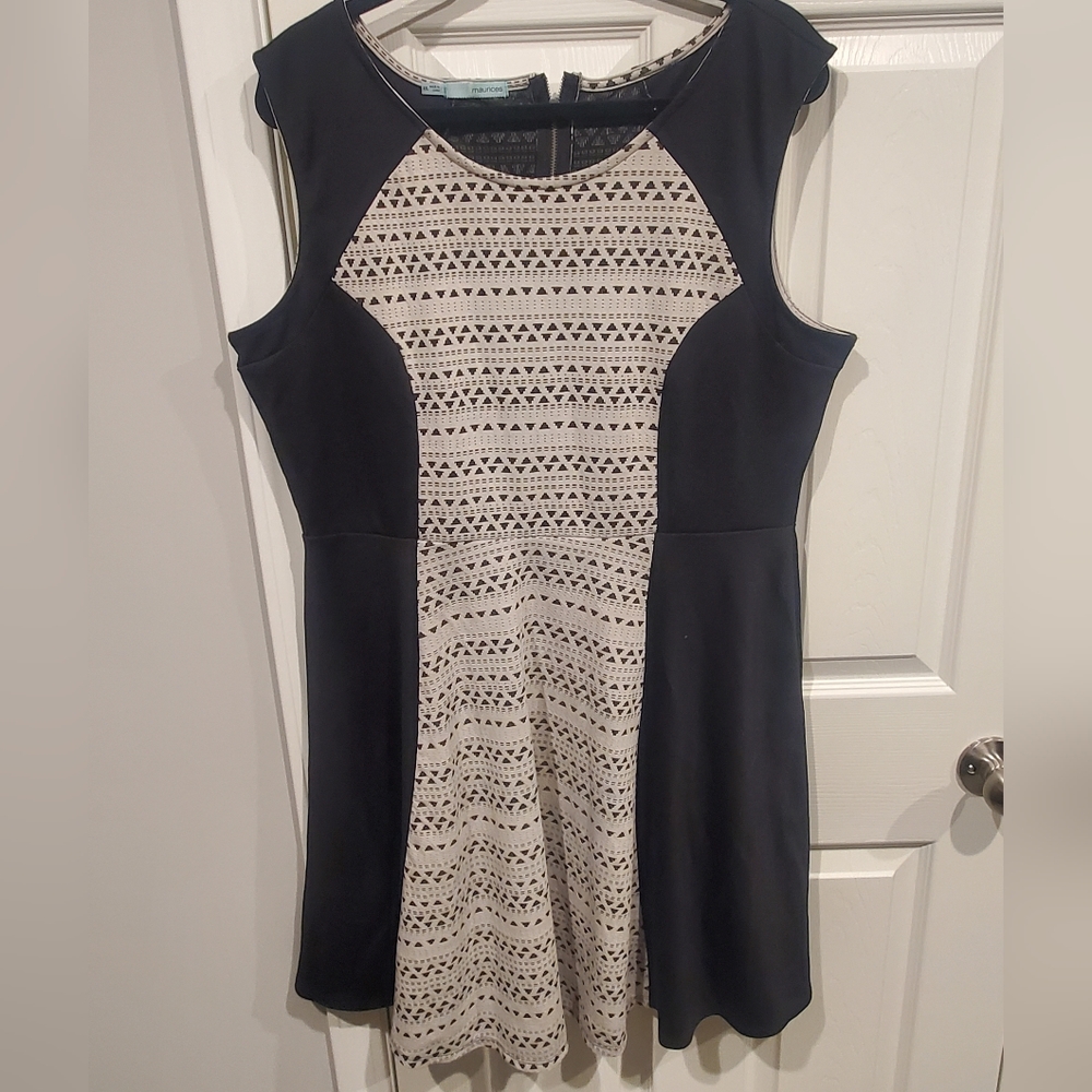 Maurices black and tan geometric Ponte dress